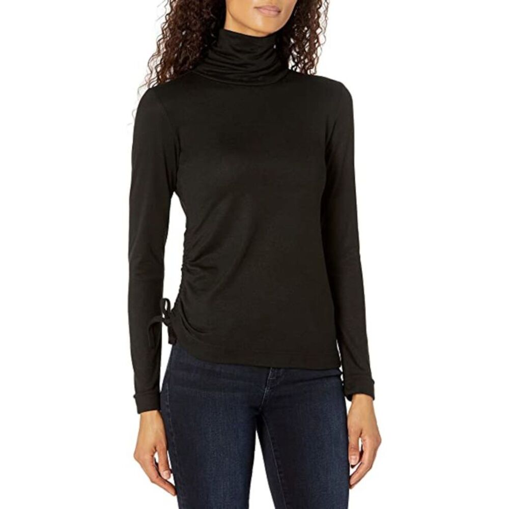 B NEW YORK Womens Fitted Asymmetrical Drawstring Tie Long Sleeve Turtle Neck Top